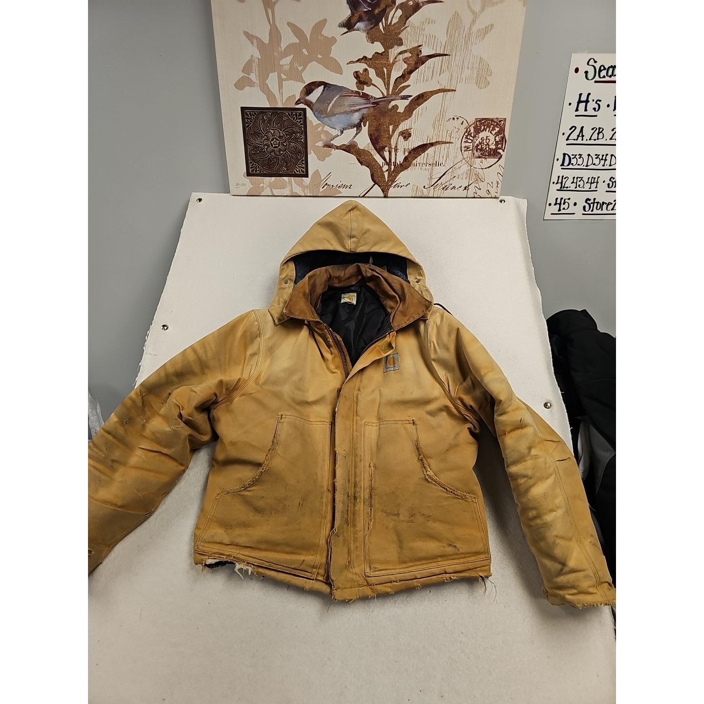 Vintage Carhartt Brown Canvas Mens Xl Lined Detachable Hood Chore Coat Distresse
